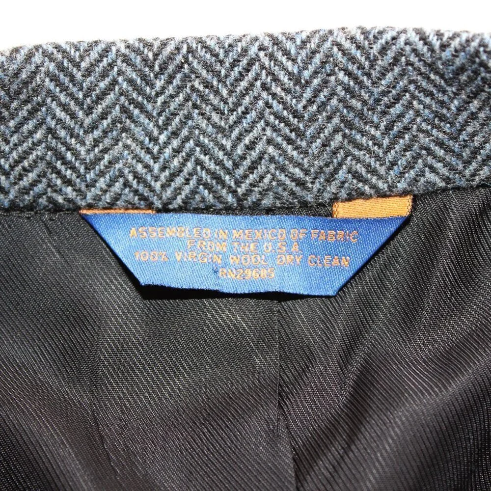 Pendleton Mens Navy Herringbone Wool Sport Coat Jacket Size 44L Long Western EUC